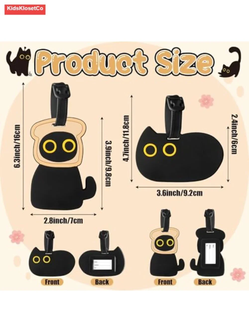 Black Cat Silicone Luggage Tags Set of 2 with ID Card Slot Travel Accessory